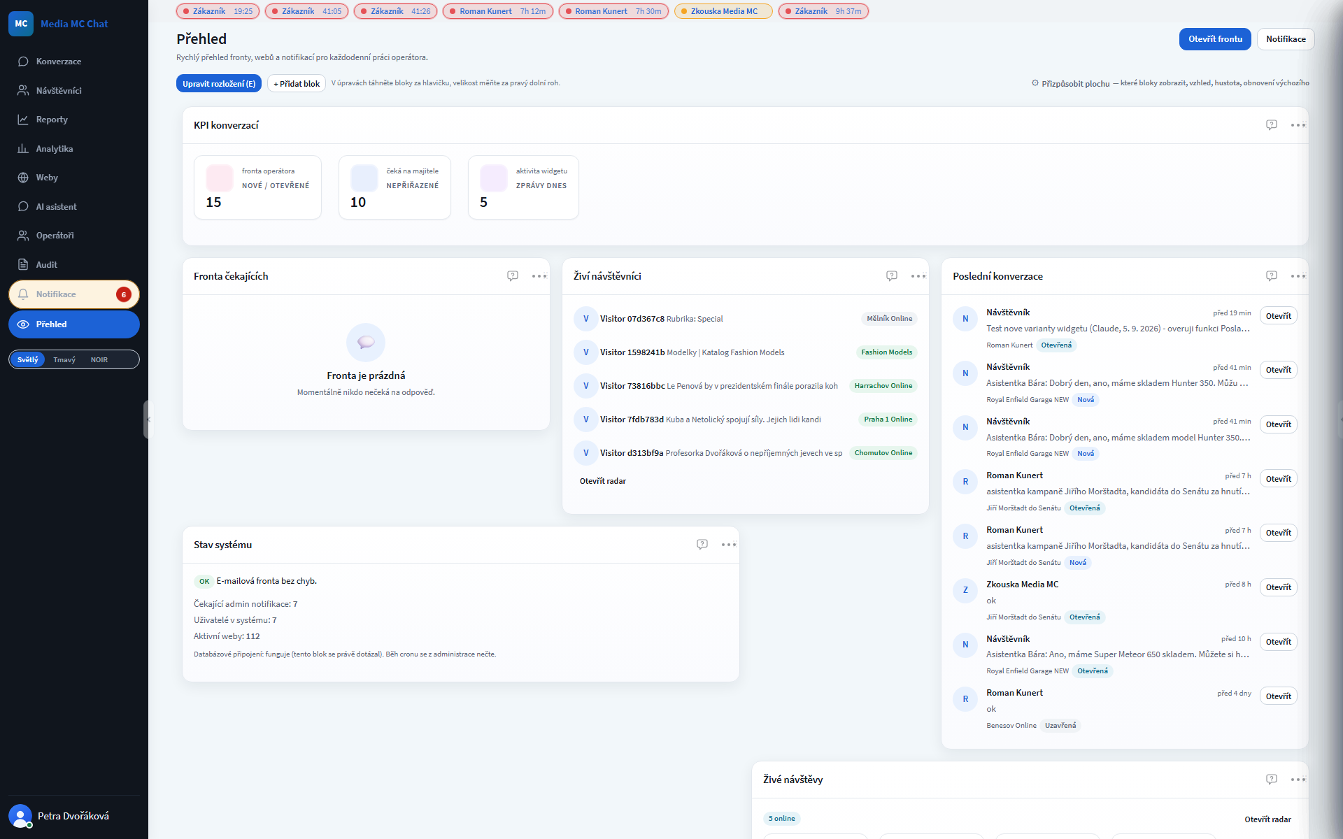 ChatMC - Dashboard - světlý režim