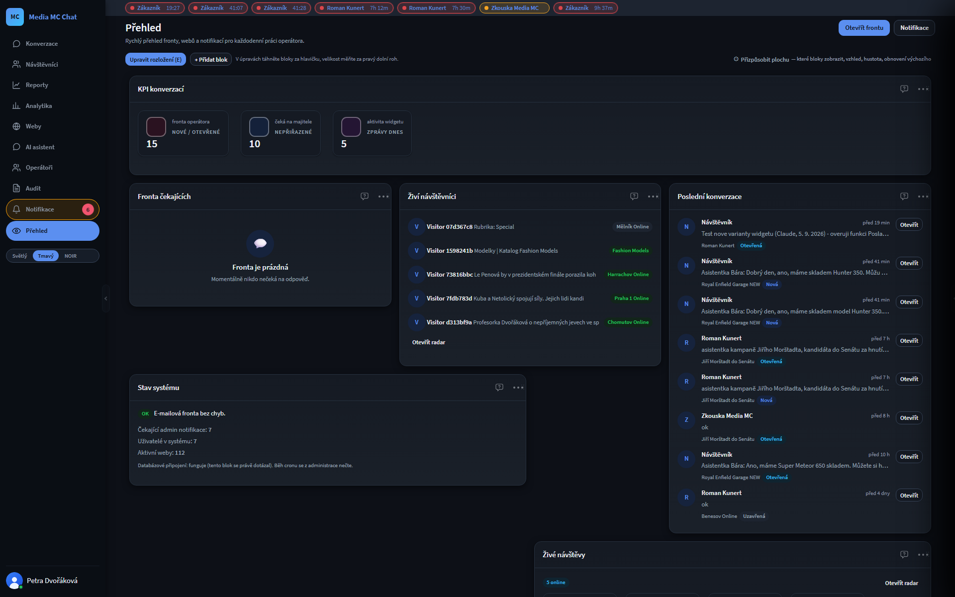ChatMC - Dashboard - tmavý režim