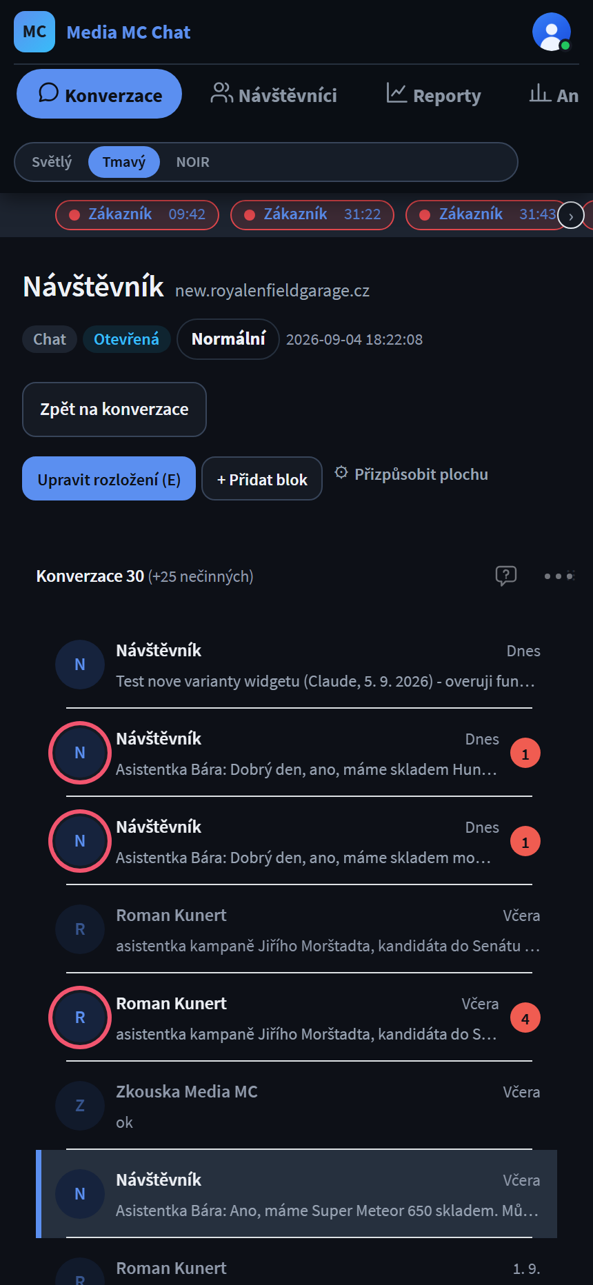 ChatMC - Administrace na mobilu